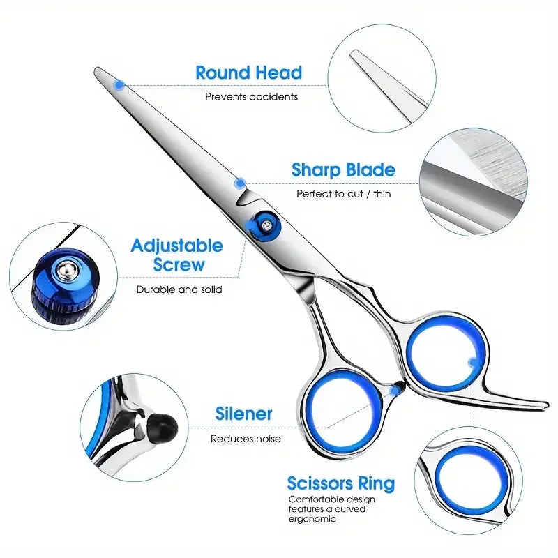Safe and Precise Professional Pet Grooming Scissors with Round Head - Stainless Steel