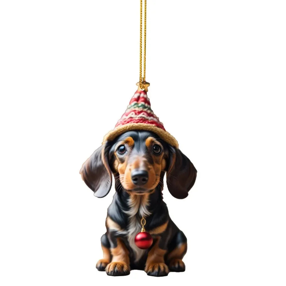 2D Flat Acrylic Funny Dachshund Decor Hanging Charm Pendant Christmas Gift New Year Creative Dog Car Interior Hanging Pendant