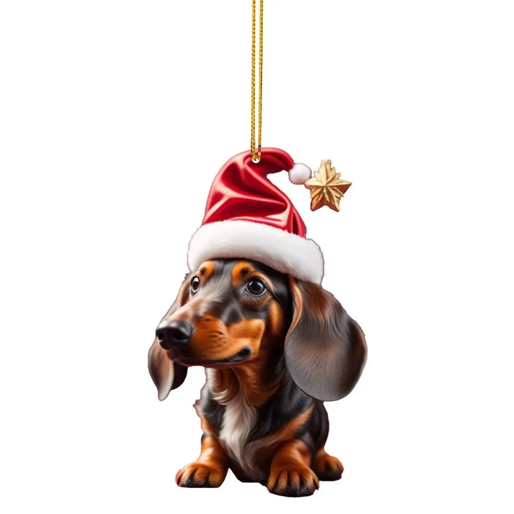 2D Flat Acrylic Funny Dachshund Decor Hanging Charm Pendant Christmas Gift New Year Creative Dog Car Interior Hanging Pendant