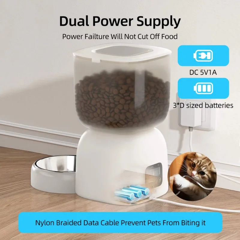 3L Self Feeding Pet Dog Feeder Timed 10S Voice Recorder Dual Power Supply Automatic Cat Food Dispenser