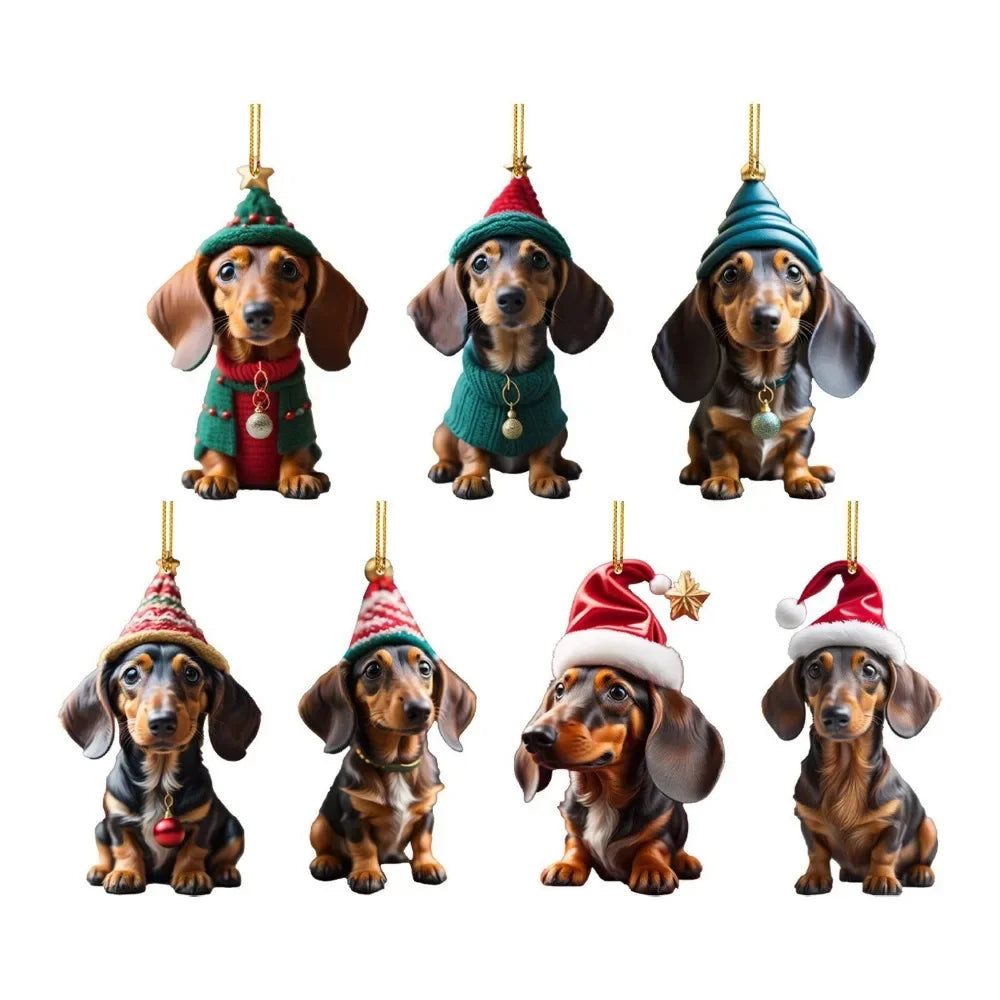 2D Flat Acrylic Funny Dachshund Decor Hanging Charm Pendant Christmas Gift New Year Creative Dog Car Interior Hanging Pendant