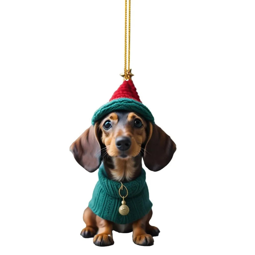 2D Flat Acrylic Funny Dachshund Decor Hanging Charm Pendant Christmas Gift New Year Creative Dog Car Interior Hanging Pendant