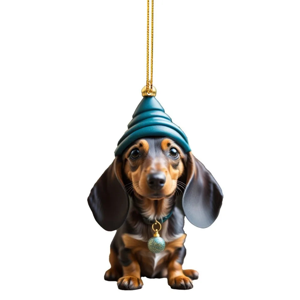 2D Flat Acrylic Funny Dachshund Decor Hanging Charm Pendant Christmas Gift New Year Creative Dog Car Interior Hanging Pendant