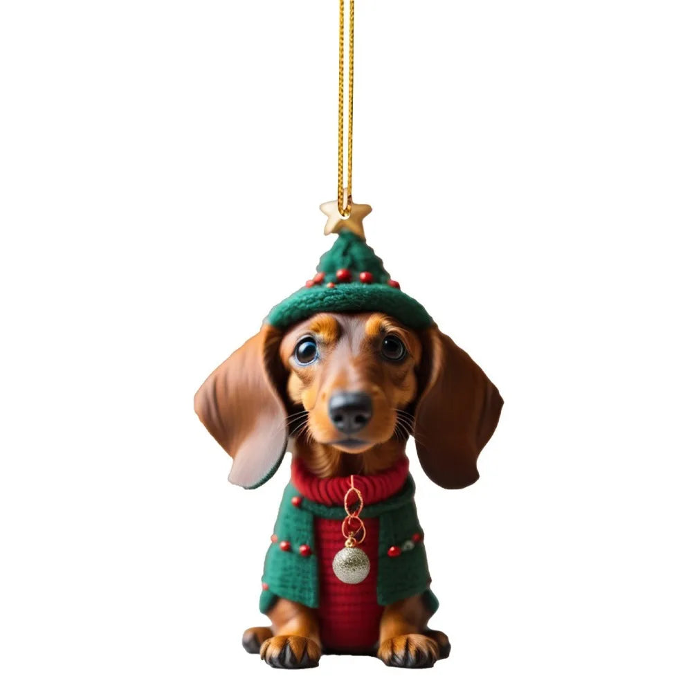 2D Flat Acrylic Funny Dachshund Decor Hanging Charm Pendant Christmas Gift New Year Creative Dog Car Interior Hanging Pendant